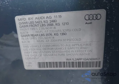 2016 Audi Q5 2.0T Premium from USA, damaged, VIN WA1L2AFP1GA089657